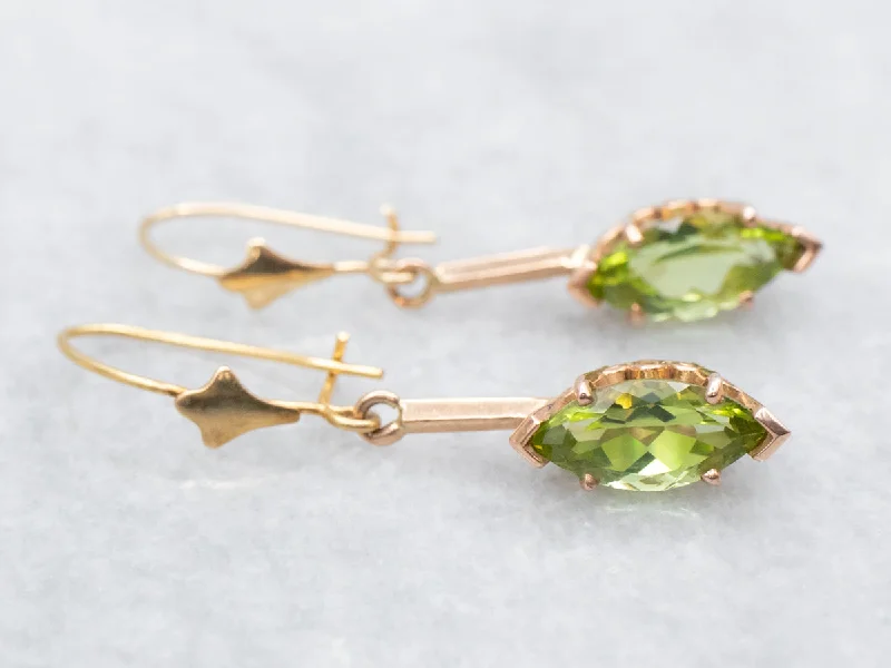 ladies earrings sleek gold-Marquise-Cut Peridot Drop Earrings