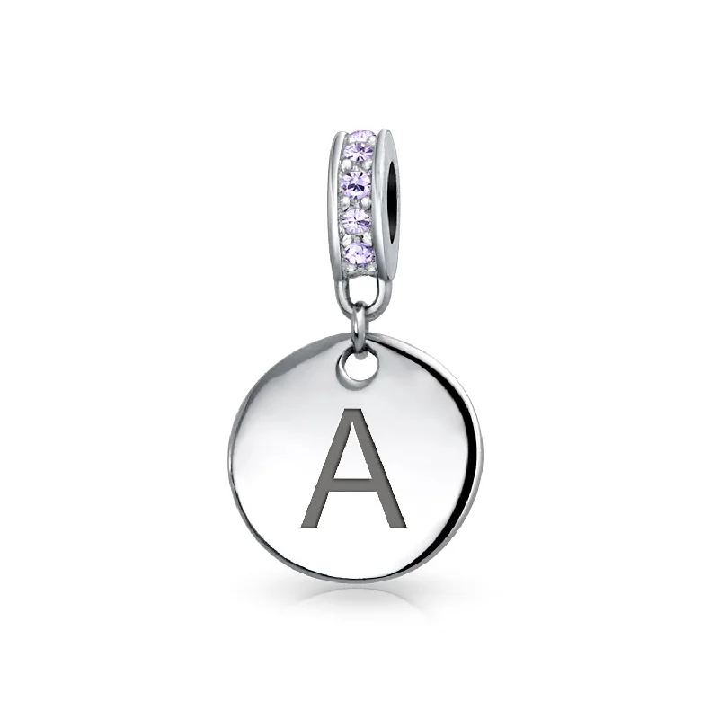 Ladies bracelets worldwide fashion appeal-Initial Alphabet Bead Charm Light Purple Crystal Accent Dangle for European Bracelet