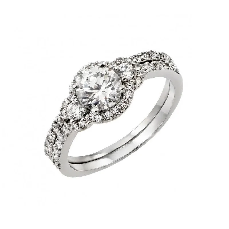 ladies ring radiant cut-Silver 925 Rhodium Plated Past Present Future Cluster Ring - BGR00896