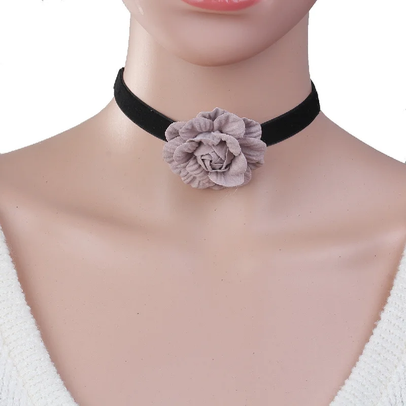 Ladies necklaces heart cut styles-Sexy Sparkles New Style Black Choker Necklace with Mauve Flower