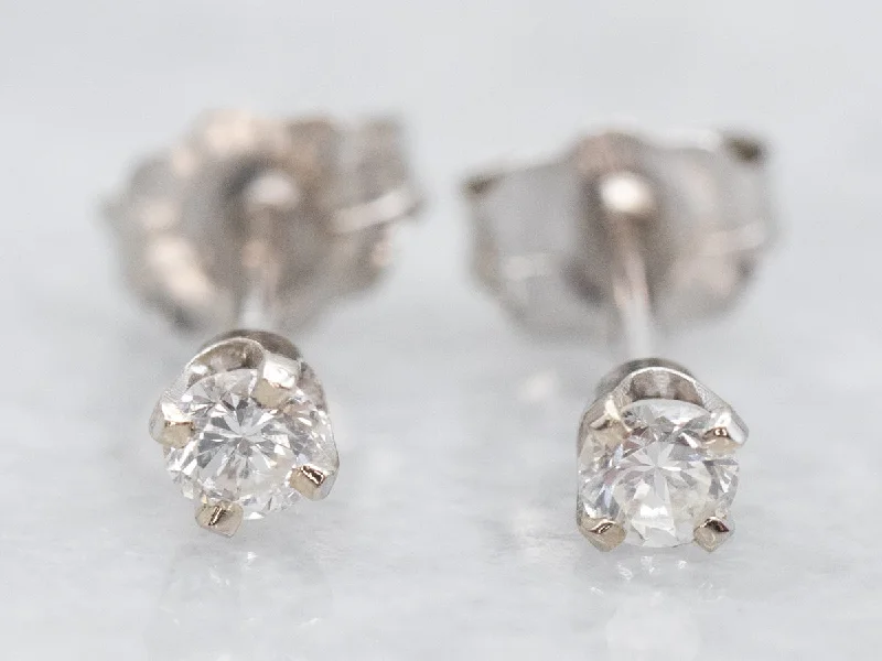 ladies earrings animal-Small White Gold Diamond Stud Earrings