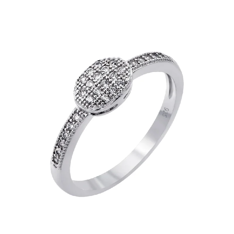 ladies ring tarnish free-Silver 925 Rhodium Plated Clear Inlay CZ Oval Ring - BGR00786