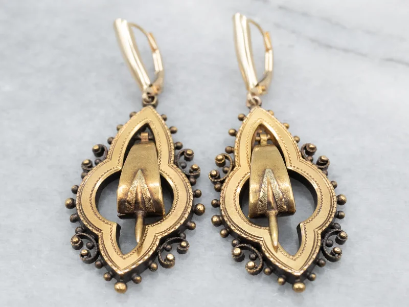 ladies earrings nature-inspired-Etruscan Revival Gold Drop Earrings