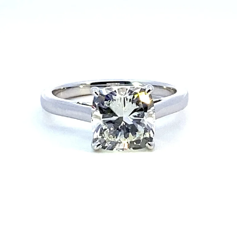 ladies engagement ring rainbow stones-14K White Gold 3.07ctw Square Cushion Lab Diamond Solitaire Engagement Ring