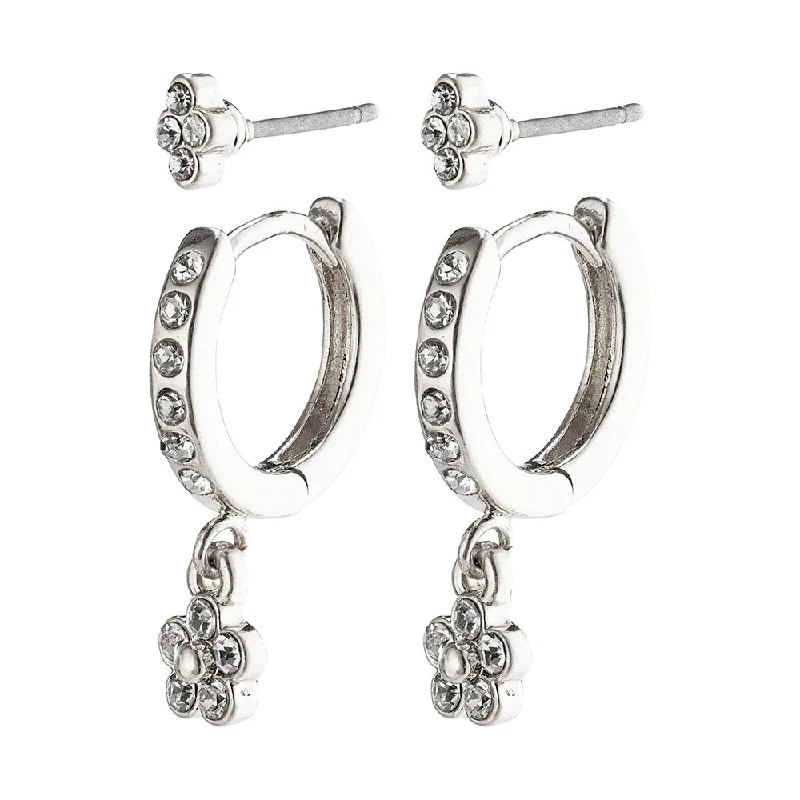 ladies earrings dainty gold-Sylvia Silver Plated Crystal Earring Set