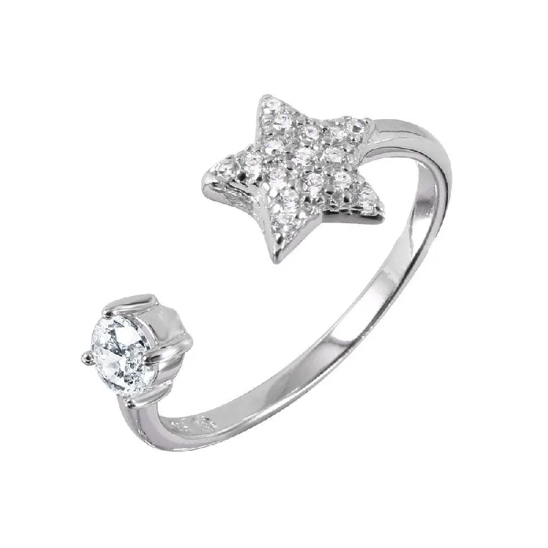 ladies ring heart-shaped-Silver 925 Rhodium Plated CZ Star Open Ring - BGR00988