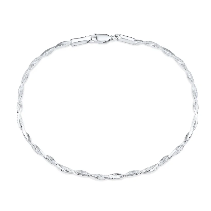 Ladies bracelets single band bracelets-Simple Interlocking Double Box Chain Anklet Ankle Bracelet Sterling Silver 9 Inch