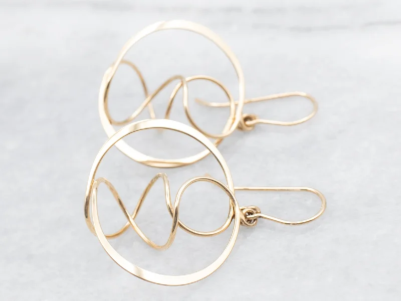 ladies earrings oval-Twisting Polished Gold Circle Drop Earrings