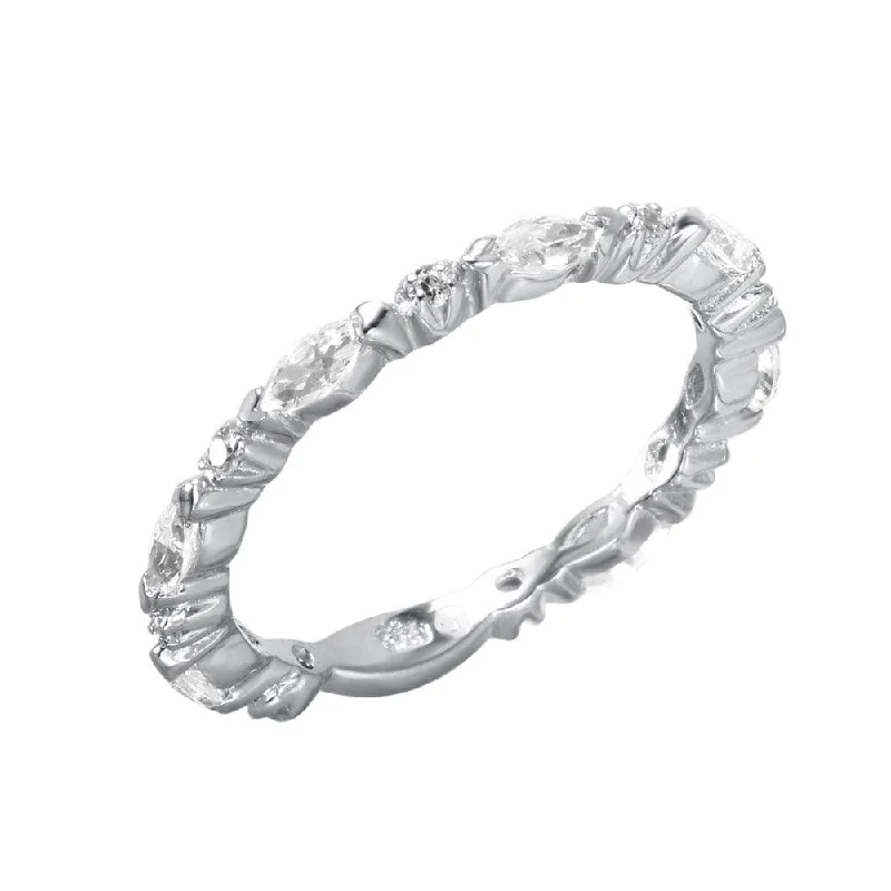 ladies ring artistic-Silver 925 Rhodium Plated CZ Stackable Ring - STR00095