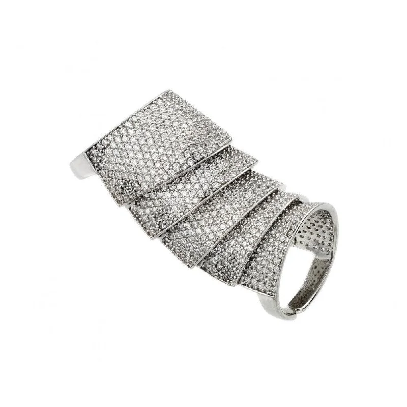 ladies ring closed band-Silver 925 Rhodium Plated Armadillo Shell Pave Ring - GMR00027