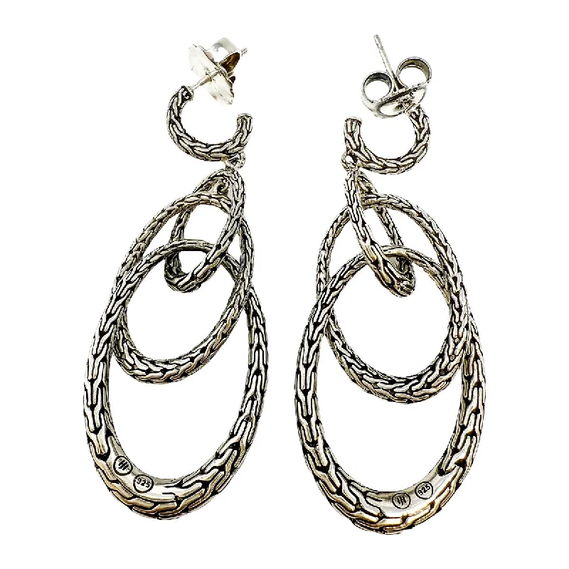 ladies earrings tassel silver-John Hardy Classic Chain Triple Hoop Earrings