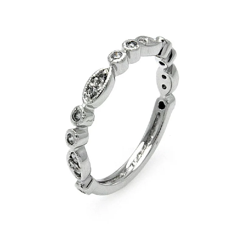 ladies ring pearl-Silver 925 Rhodium Plated Clear CZ Marquise and Round Shaped Ring - BGR00504