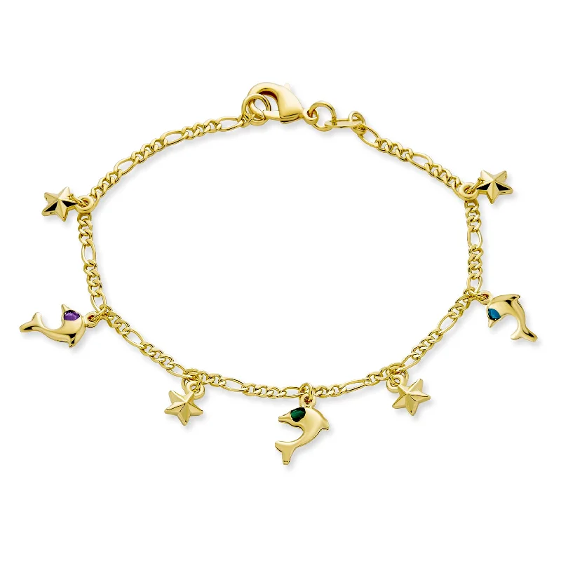 Ladies bracelets winter sparkle designs-Vacation Nautical Anchor Starfish Charm Bracelet 18K Gold Plated