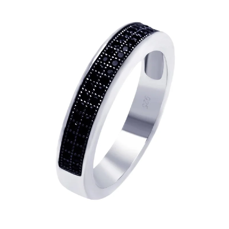 ladies ring subtle platinum-Silver 925 Rhodium Plated Half Micro Pave Black CZ Ring - ACR00052