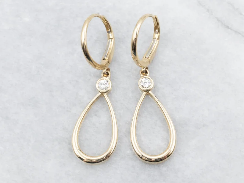 ladies earrings online-Minimalist Gold Diamond Teardrop Drop Earrings