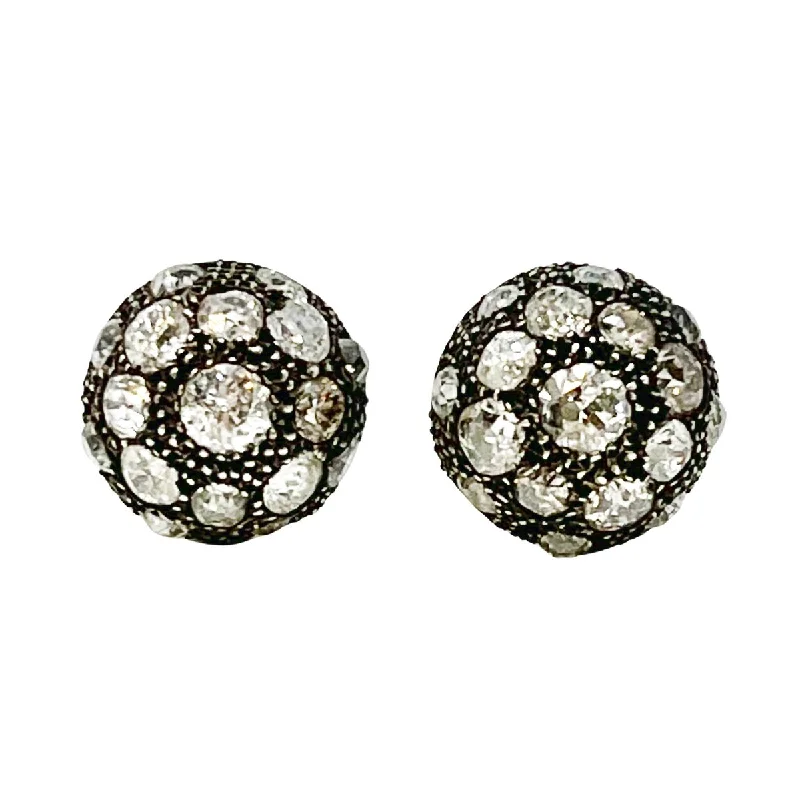 ladies earrings timeless-Victorian 14K White and Rose Gold Dome Earrings with Diamonds