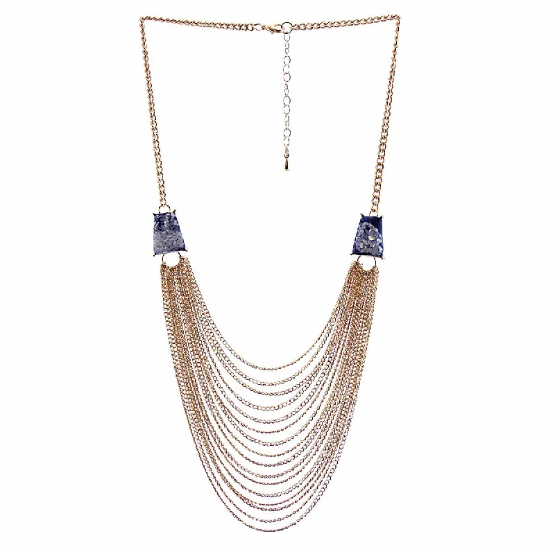 Ladies necklaces vibrant shade designs-Multiple Strand Bib Necklace - Dark Blue