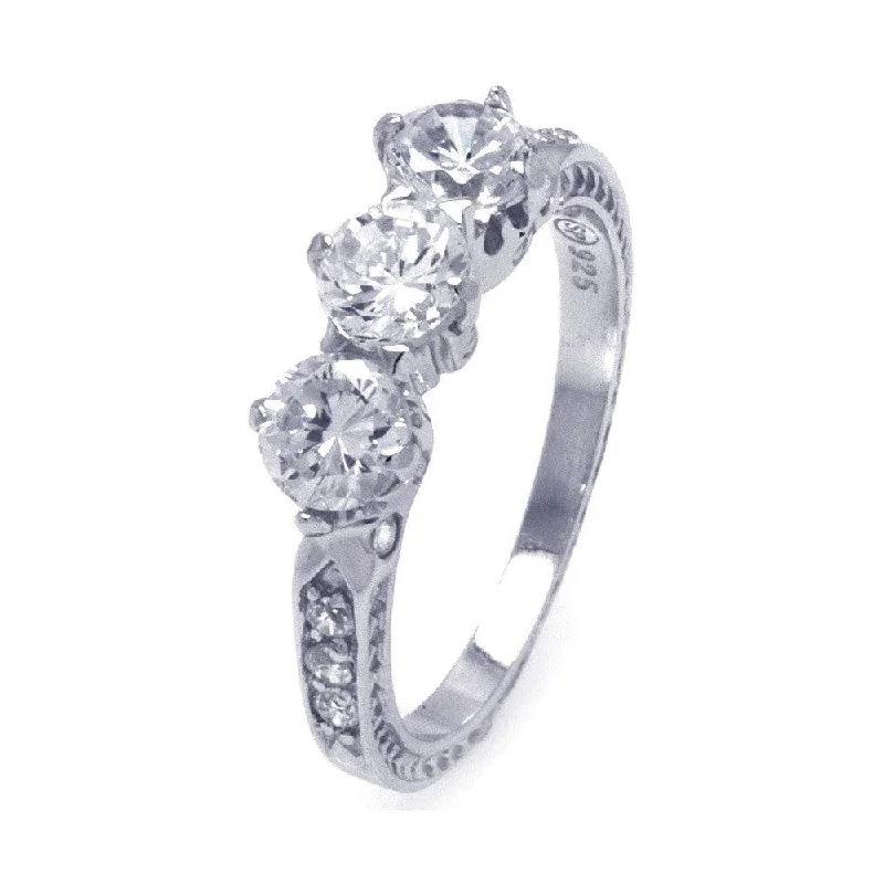 ladies ring classic platinum-Silver 925 Rhodium Plated CZ Past Present Future Ring - STR00774