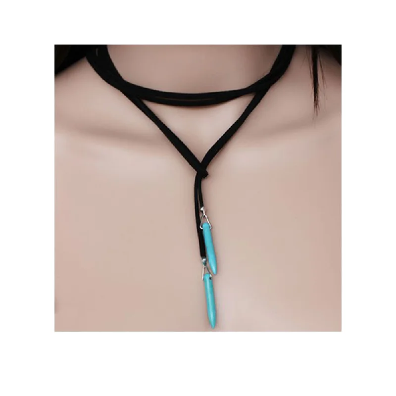 Ladies necklaces lightweight gold chains-Sexy Sparkles Velvet Black & Turquoise Choker Necklace for Women Girls Gothic Choker Bolo Tie Chokers