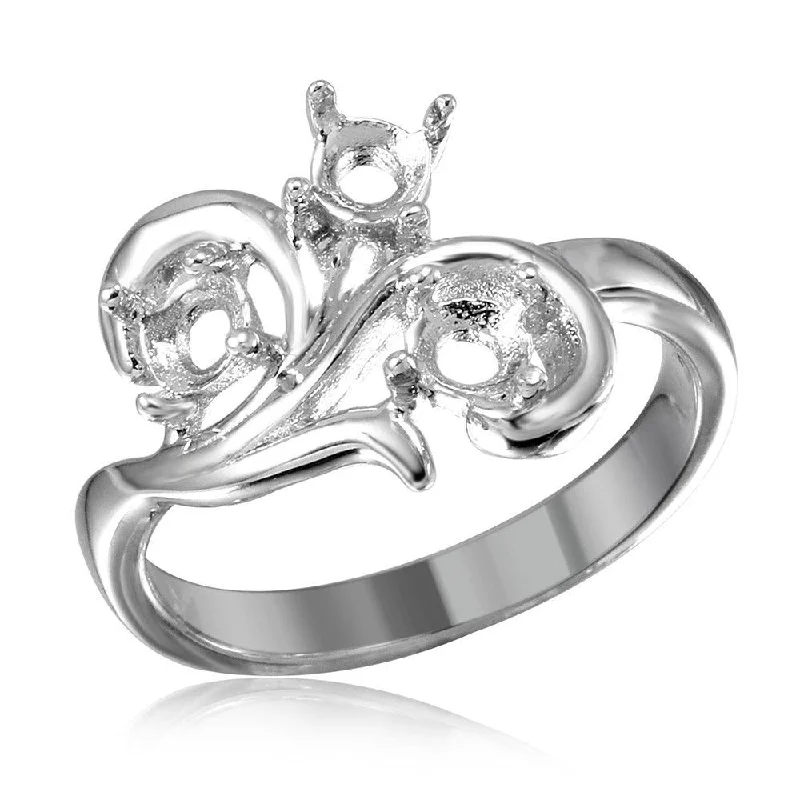 ladies ring romantic-Silver 925 Rhodium Plated Vine Design 3 Stones Mounting Ring - BGR01207