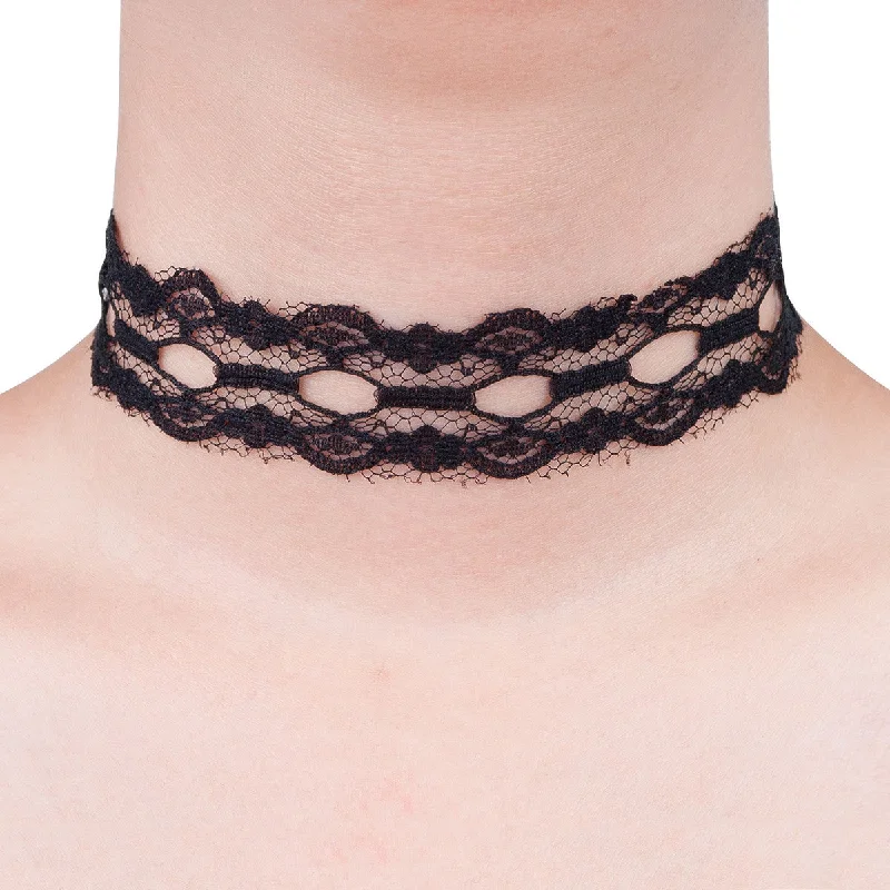 Ladies necklaces compact size styles-Sexy Sparkles Black Lace Choker Necklace for Women Girls