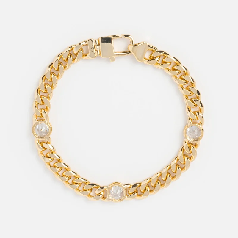 Ladies bracelets polished shine designs-Julian Triple Simulated Diamond Cuban Chain Bracelet